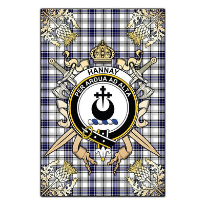 Clan Hannay Modern Tartan Crest Black Garden Flag - Gold Thistle DU44