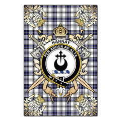 Clan Hannay Modern Tartan Crest Black Garden Flag - Gold Thistle DU44 Clan Hannay Tartan Today