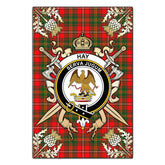 Clan Hay Modern Tartan Crest Black Garden Flag - Gold Thistle IX85 Clan Hay Tartan Today