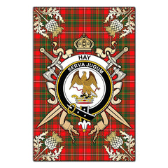 Clan Hay Modern Tartan Crest Black Garden Flag - Gold Thistle IX85 Clan Hay Tartan Today