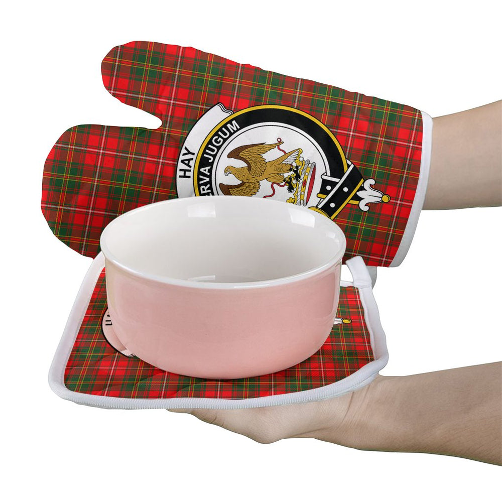 Clan Hay Modern Tartan Crest Oven Mitt And Pot Holder (2 Oven Mitts + 1 Pot Holder) DC51 Clan Hay Tartan Today
