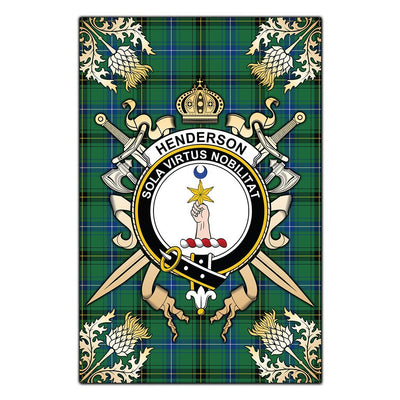 Clan Henderson Ancient Tartan Crest Black Garden Flag - Gold Thistle