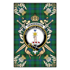 Clan Henderson Ancient Tartan Crest Black Garden Flag - Gold Thistle JB79 Clan Henderson Tartan Today