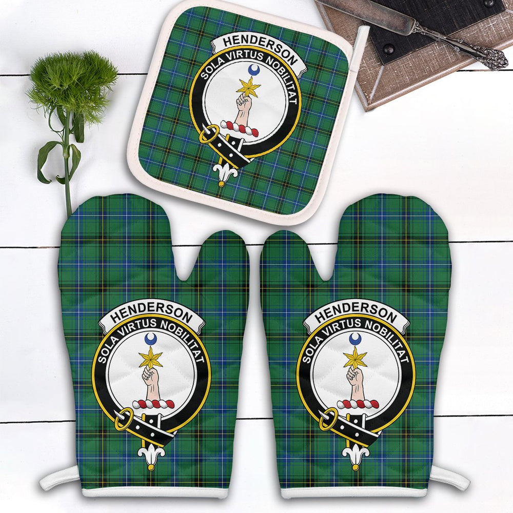 Clan Henderson Ancient Tartan Crest Oven Mitt And Pot Holder (2 Oven Mitts + 1 Pot Holder) QV80 Clan Henderson Tartan Today