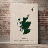 Henderson Modern Tartan Scotland Map Canvas – “Tartan Runs Through My Veins” Wall Art