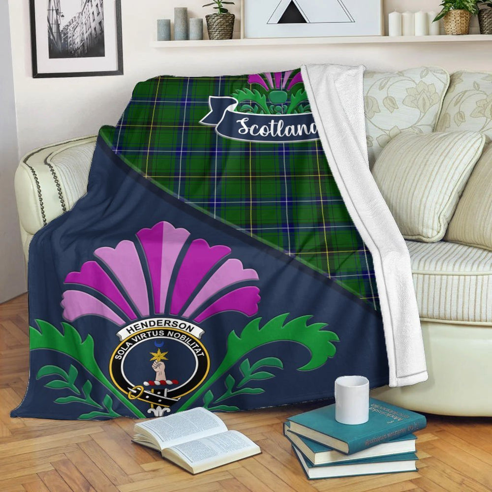 Clan Henderson Tartan Crest Premium Blanket Thistle Style ST59 Clan Henderson Tartan Today