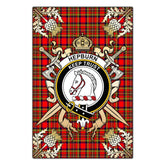 Clan Hepburn Tartan Crest Black Garden Flag - Gold Thistle ZC11 Clan Hepburn Tartan Today