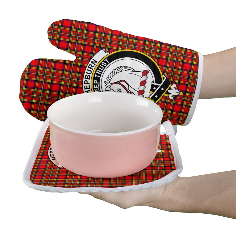 Clan Hepburn Tartan Crest Oven Mitt And Pot Holder (2 Oven Mitts + 1 Pot Holder) US55 Clan Hepburn Tartan Today