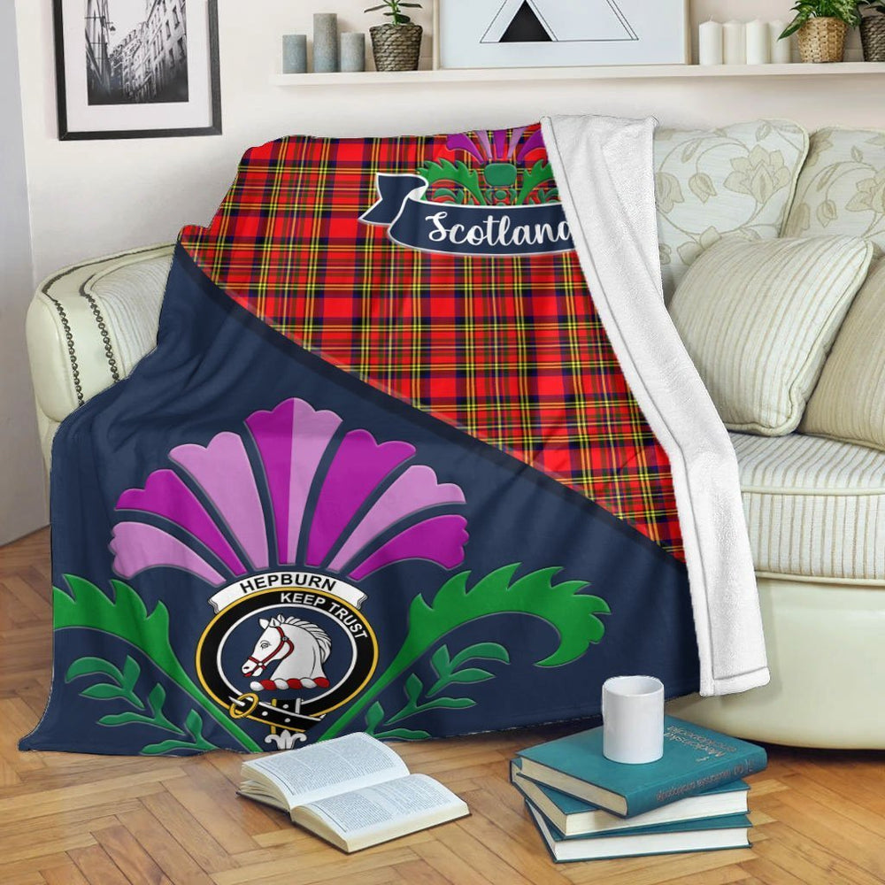 Clan Hepburn Tartan Crest Premium Blanket Thistle Style VU98 Clan Hepburn Tartan Today