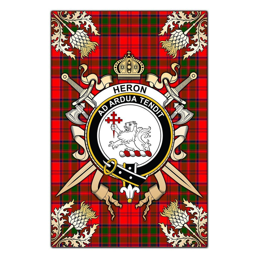 Clan Heron Tartan Crest Black Garden Flag - Gold Thistle GN48 Clan Heron Tartan Today