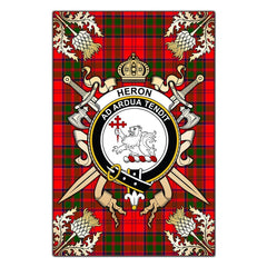 Clan Heron Tartan Crest Black Garden Flag - Gold Thistle GN48 Clan Heron Tartan Today