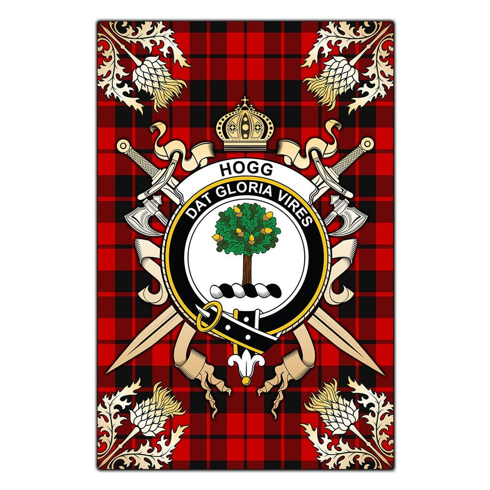 Clan Hogg Tartan Crest Black Garden Flag - Gold Thistle IS54 Clan Hogg Tartan Today
