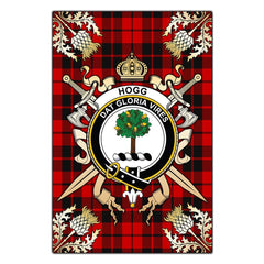 Clan Hogg Tartan Crest Black Garden Flag - Gold Thistle IS54 Clan Hogg Tartan Today