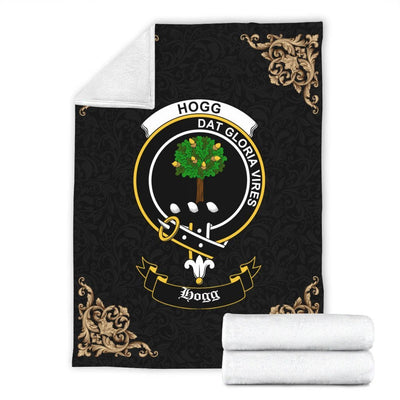Clan Hogg (or Hog) Crest Tartan Premium Blanket Black EN67