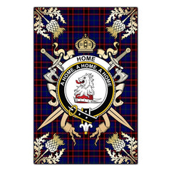 Clan Home Modern Tartan Crest Black Garden Flag - Gold Thistle JX56 Clan Home/Hume Tartan Today