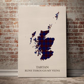 Home Modern Tartan Scotland Map Canvas – “Tartan Runs Through My Veins” Wall Art