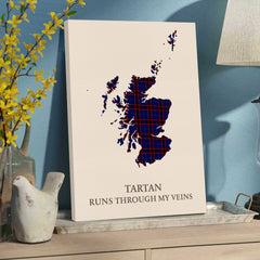 Clan Home Modern Tartan Scotland Map Canvas “Tartan Runs Through My Veins” Wall Art XN68