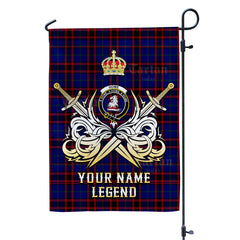 Custom Name Clan Home Modern Tartan Garden Flag with Clan Crest and the Golden Sword of Courageous Legacy OT90