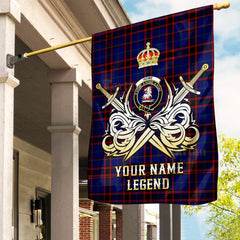 Custom Name Clan Home Modern Tartan Garden Flag with Clan Crest and the Golden Sword of Courageous Legacy OT90