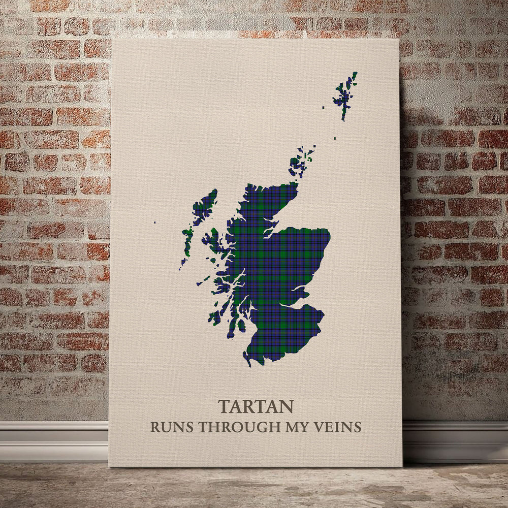 Hope Tartan Scotland Map Canvas – “Tartan Runs Through My Veins” Wall Art