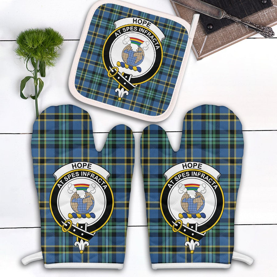 Clan Hope Tartan Crest Oven Mitt And Pot Holder (2 Oven Mitts + 1 Pot Holder)