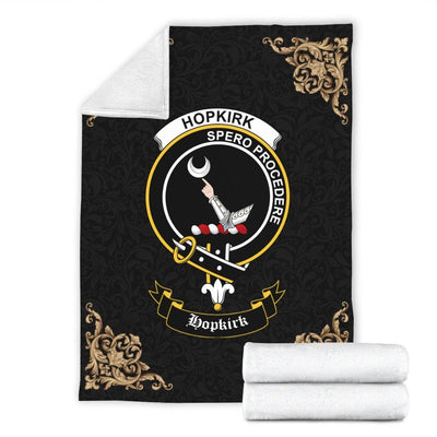 Clan Hopkirk Crest Tartan Premium Blanket Black