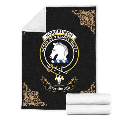 Clan Horsburgh Crest Tartan Premium Blanket Black
