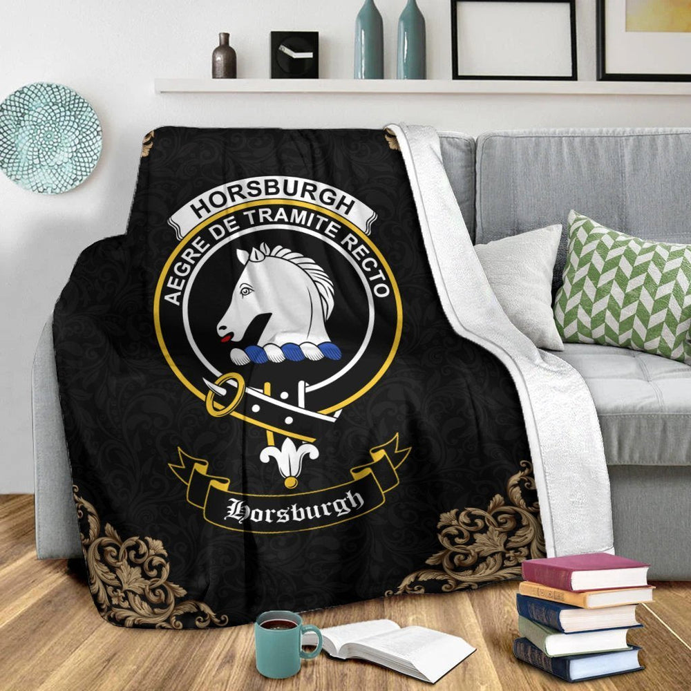 Clan Horsburgh Crest Tartan Premium Blanket Black OQ54 Clan Horsburgh Tartan Today