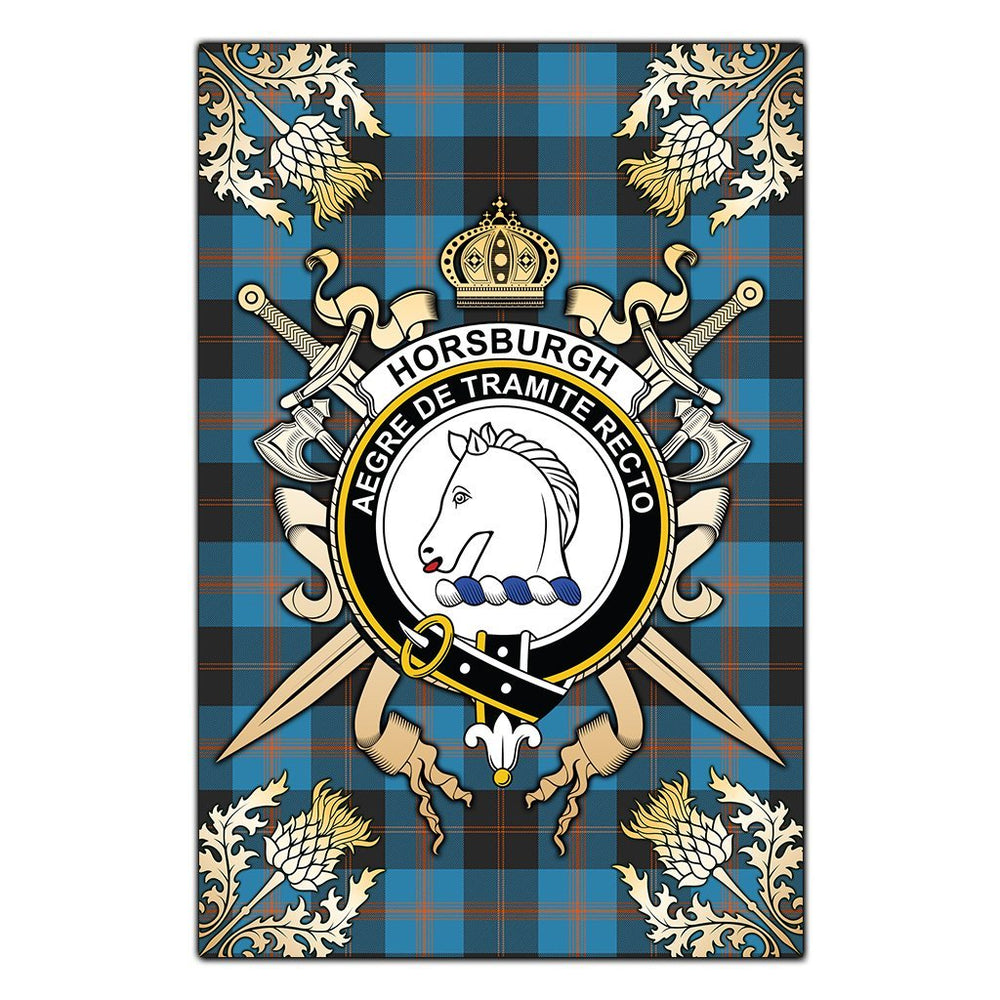 Clan Horsburgh Tartan Crest Black Garden Flag - Gold Thistle CL59 Clan Horsburgh Tartan Today