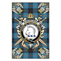 Clan Horsburgh Tartan Crest Black Garden Flag - Gold Thistle CL59 Clan Horsburgh Tartan Today