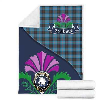 Clan Horsburgh Tartan Crest Premium Blanket Thistle Style