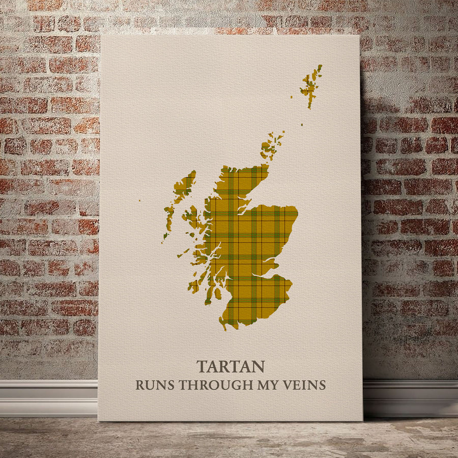 Houston Tartan Scotland Map Canvas – “Tartan Runs Through My Veins” Wall Art