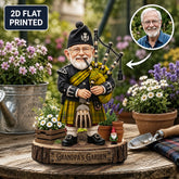 Personalized Houston Clan Bagpipe Garden Gnome Caricature Plaque Custom Photo, Any Clan Tartan, Wood or Acrylic, Grandpa & Dad Gift, Scottish Highland Garden Decor CE76