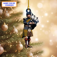 Houston Ancient Tartan Bagpipe Ornament with Custom Name