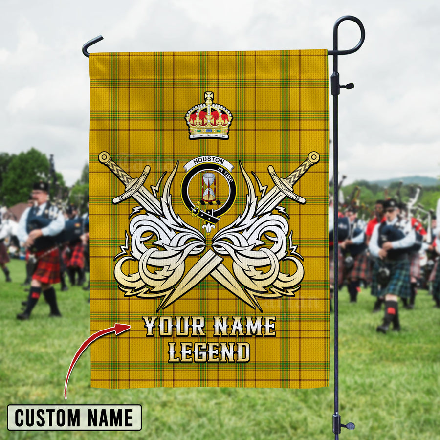 Personalized Custom Name Clan Houston Tartan Garden Flag with Clan Crest and the Golden Sword of Courageous Legacy YR61 - Houston Tartan Design, Scottish Heritage Gift