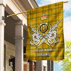 Custom Name Clan Houston Tartan Garden Flag with Clan Crest and the Golden Sword of Courageous Legacy YR61