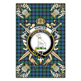 Clan Hunter Ancient Tartan Crest Black Garden Flag - Gold Thistle PX67 Clan Hunter Tartan Today