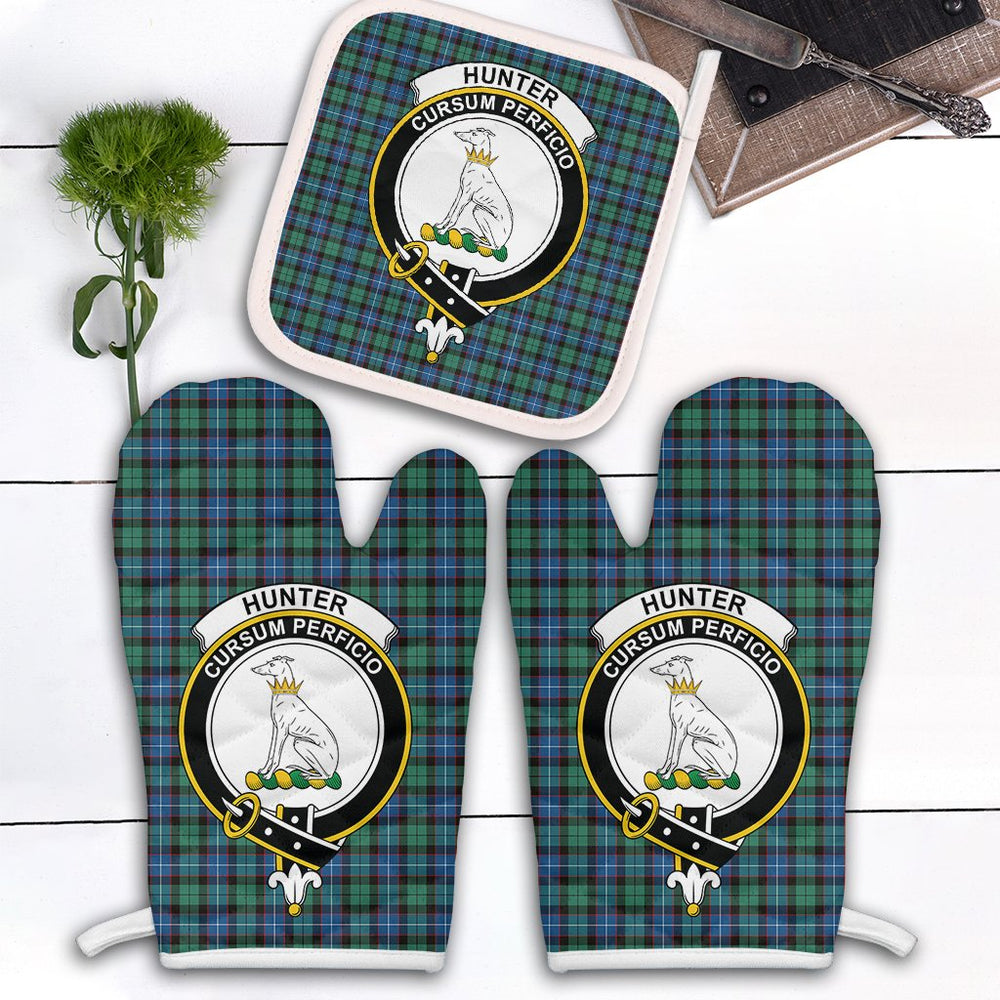 Clan Hunter Ancient Tartan Crest Oven Mitt And Pot Holder (2 Oven Mitts + 1 Pot Holder) YB15 Clan Hunter Tartan Today