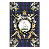 Clan Hunter Modern Tartan Crest Black Garden Flag - Gold Thistle TB48 Clan Hunter Tartan Today