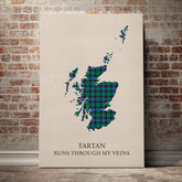 Hunter Ancient Tartan Scotland Map Canvas – “Tartan Runs Through My Veins” Wall Art