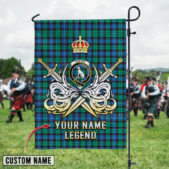 Personalized Custom Name Clan Hunter Ancient Tartan Garden Flag with Clan Crest and the Golden Sword of Courageous Legacy NP34 - Hunter Ancient Tartan Design, Scottish Heritage Gift