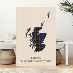Clan Hunter Modern Tartan Scotland Map Canvas “Tartan Runs Through My Veins” Wall Art HY64