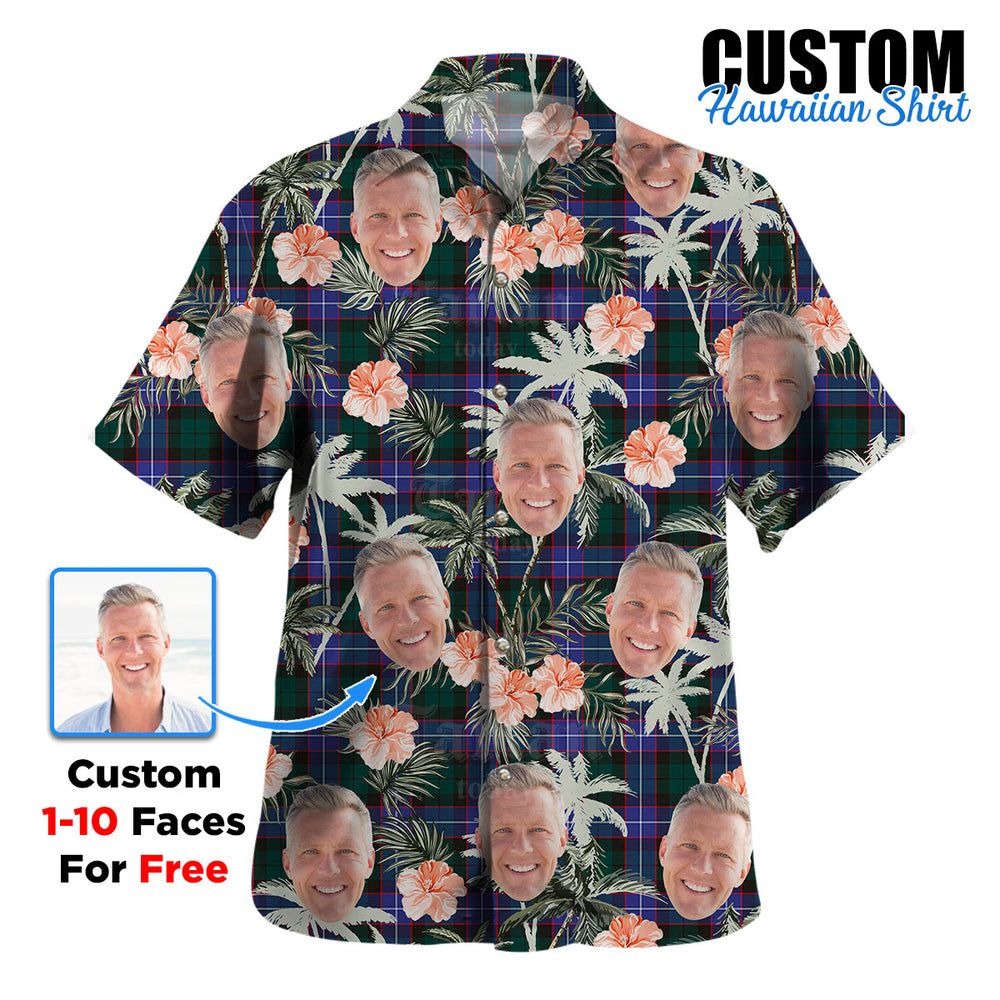Clan Hunter Modern Tartan Custom Face Hawaiian Shirt – Unisex Gift for Family Members, Summer Party LH17 Hunter Modern Tartan Tartan Hawaii Shirt