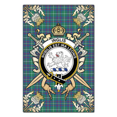 Clan Inglis Ancient Tartan Crest Black Garden Flag - Gold Thistle IL67 Clan Inglis Tartan Today