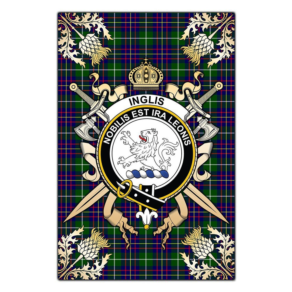 Clan Inglis Modern Tartan Crest Black Garden Flag - Gold Thistle AI64 Clan Inglis Tartan Today