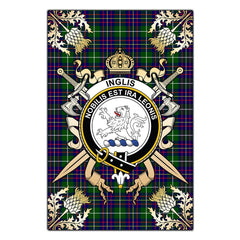 Clan Inglis Modern Tartan Crest Black Garden Flag - Gold Thistle AI64 Clan Inglis Tartan Today