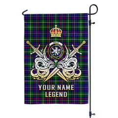 Custom Name Clan Inglis Modern Tartan Garden Flag with Clan Crest and the Golden Sword of Courageous Legacy AN25