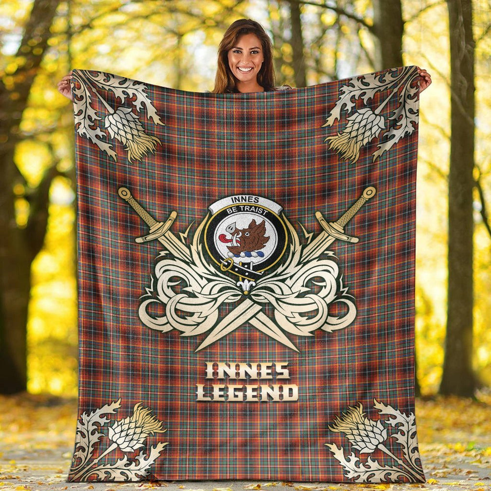 Clan Innes Ancient Tartan Gold Courage Symbol Blanket UR42 Clan Innes Tartan Today