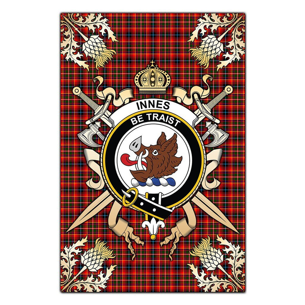 Clan Innes Modern Tartan Crest Black Garden Flag - Gold Thistle BI79 Clan Innes Tartan Today