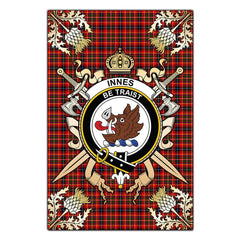 Clan Innes Modern Tartan Crest Black Garden Flag - Gold Thistle BI79 Clan Innes Tartan Today